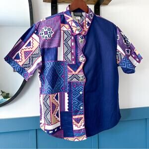 Vtg 90s Rough Riders Southwestern Aztec Print Button Down Shirt Women's Large